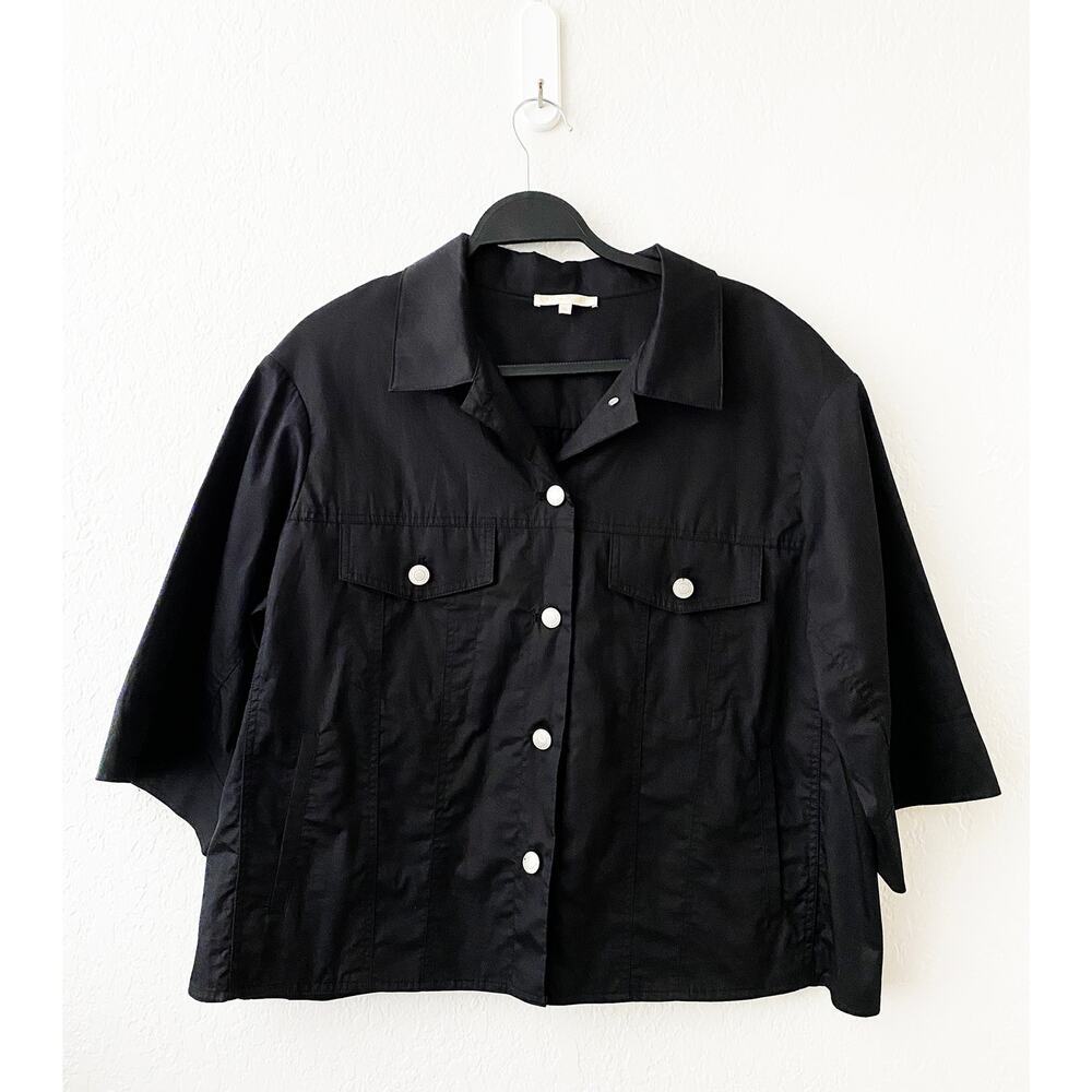 Gold Hawk‎ Women's Black Lightweight Cotton Poplin Cropped Jacket Shacket Ruffle